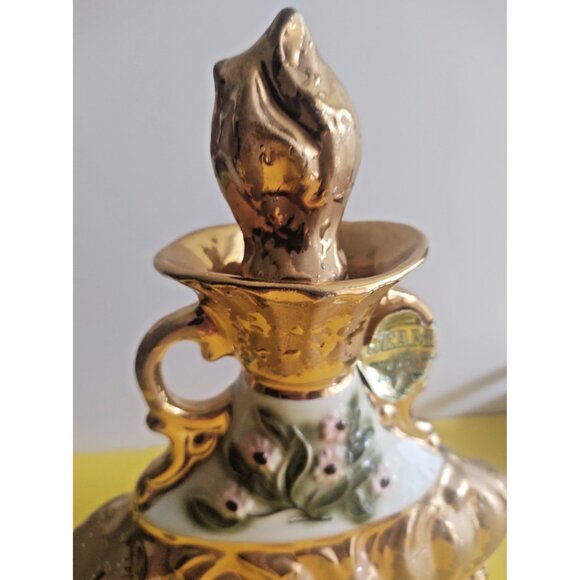 Jim Beam Whiskey Decanter Gold and Pink Flower Design by Regal Ceramics 1972 - Picture 8 of 11